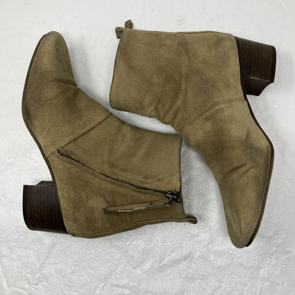 Banana Republic Bootie Boots Faux Suede Womens 7.5 M Taupe Beige Zip Ankle Vegan